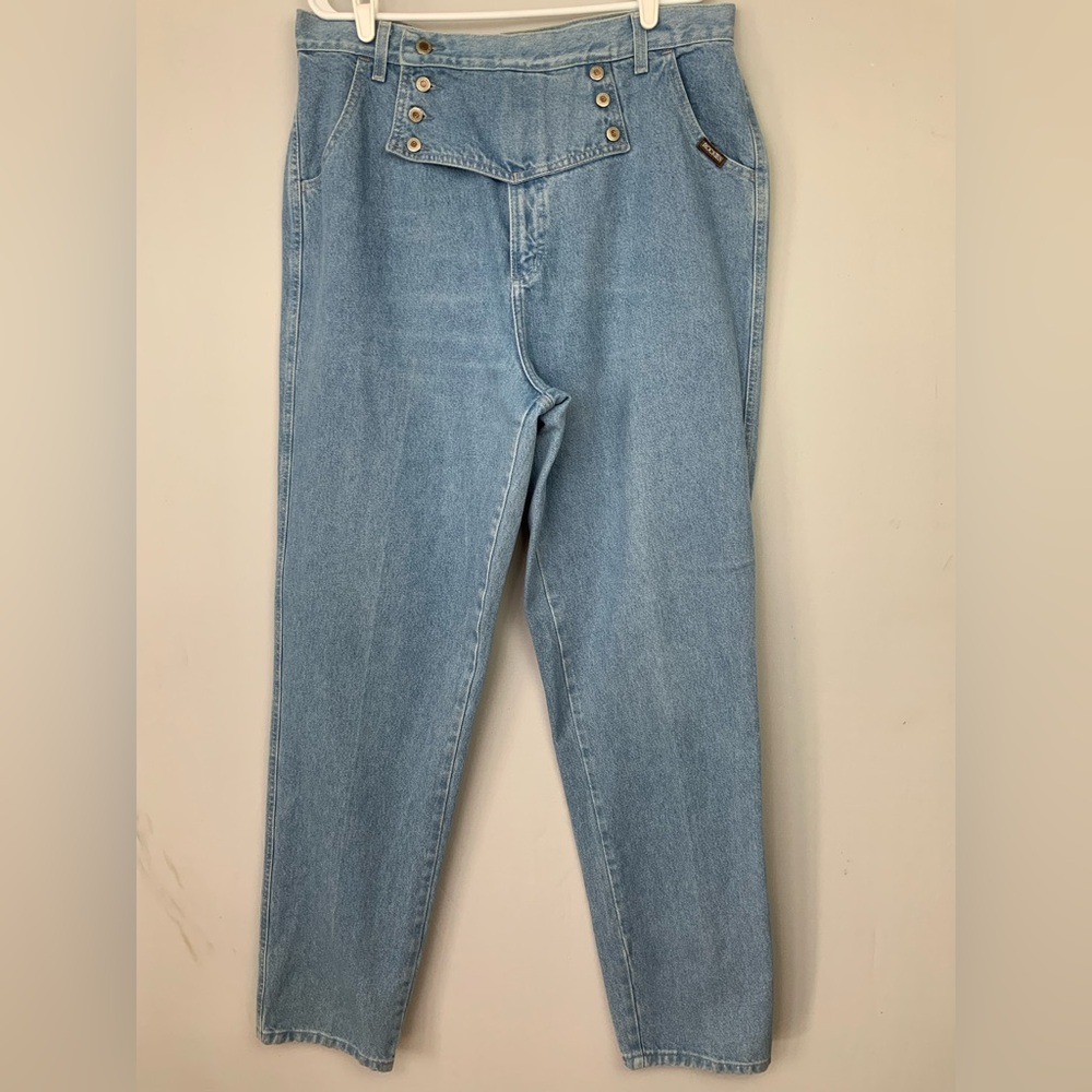 VTG Rocky Mountain Sz 19/20 Long Blue Bareback Rockies Rare Button Bib Jeans 90s